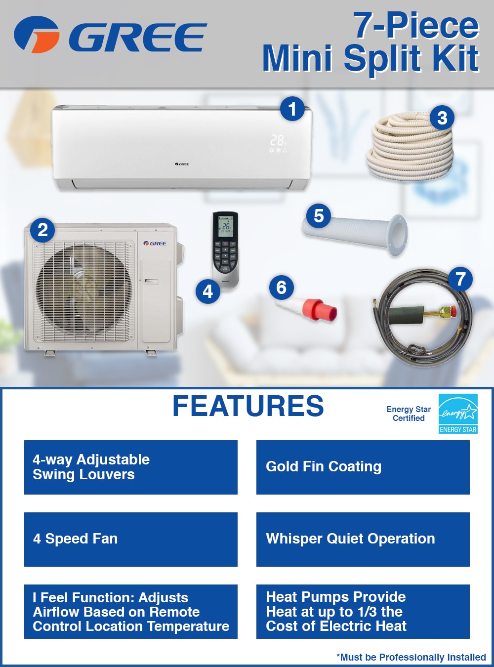 GREE Vireo 12,000 BTU 1 Ton Ductless Mini Split Air Conditioner and
